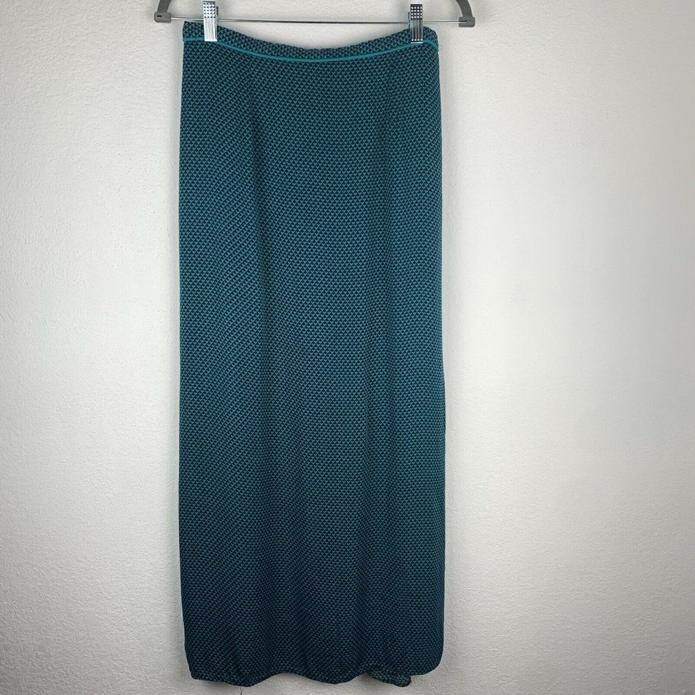 Meadow Rue Anthropologie Women's M P Turquoise Blue Geometric Maxi Skirt Slit